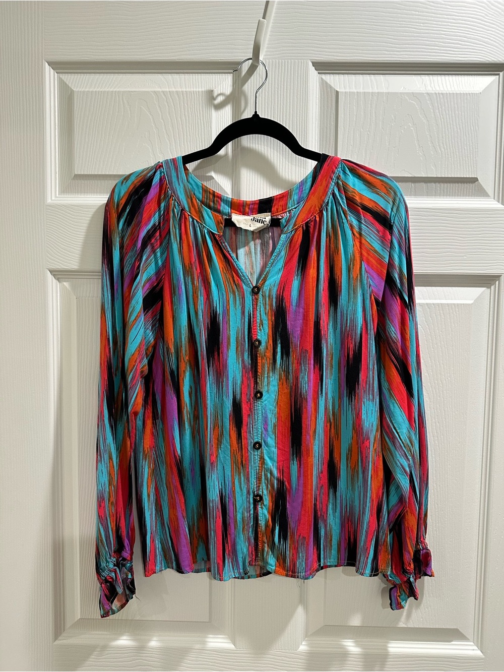 Multi-Color Button-Front Long Sleeve Blouse